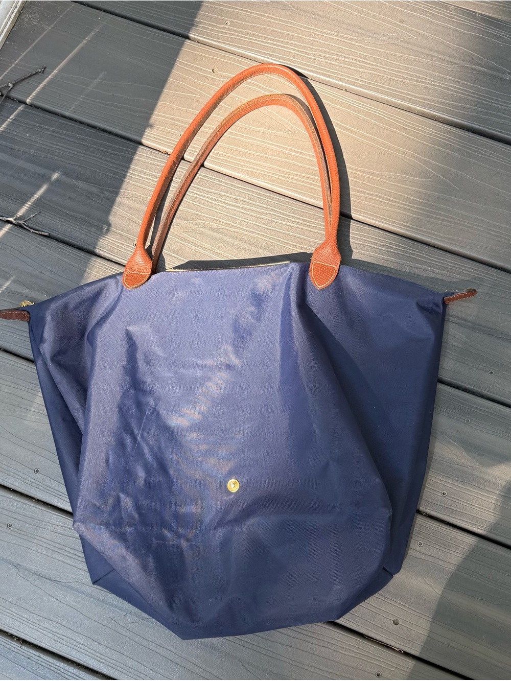 Longchamp Navy Tote with Brown Leather Trim - Picture 2 of 3